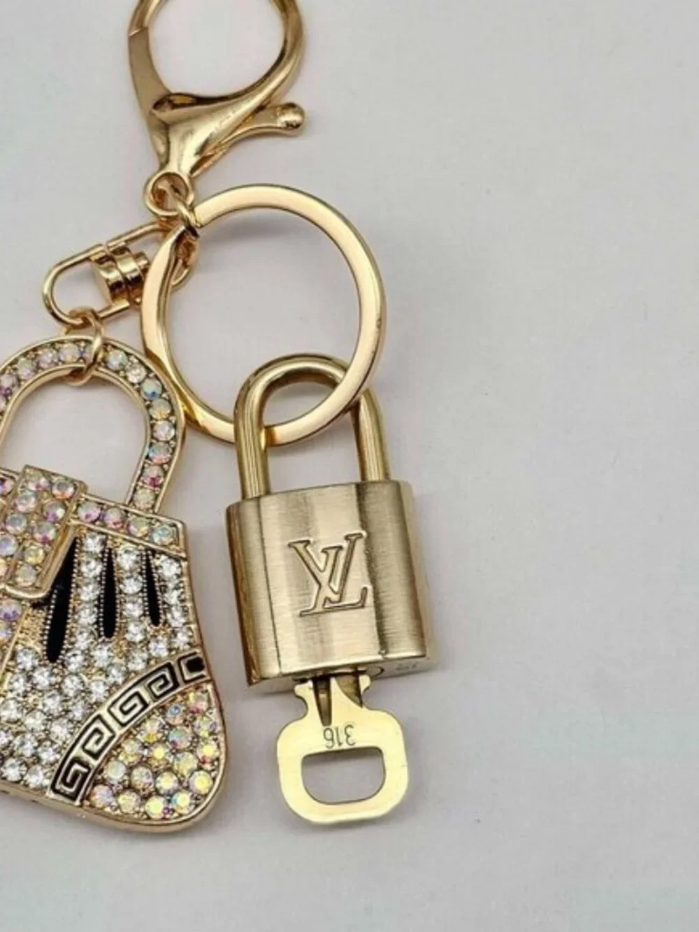 Louis Vuitton Authentic Gold Padlock 🔒 Key + Unbranded Keychain Bag Charm